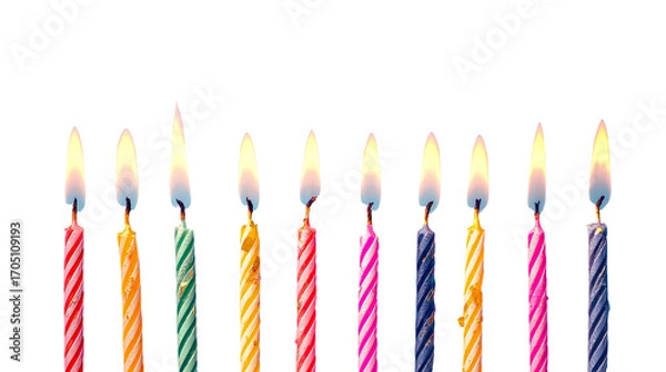 Obraz Colorful birthday candles in a row. Flames flicker
