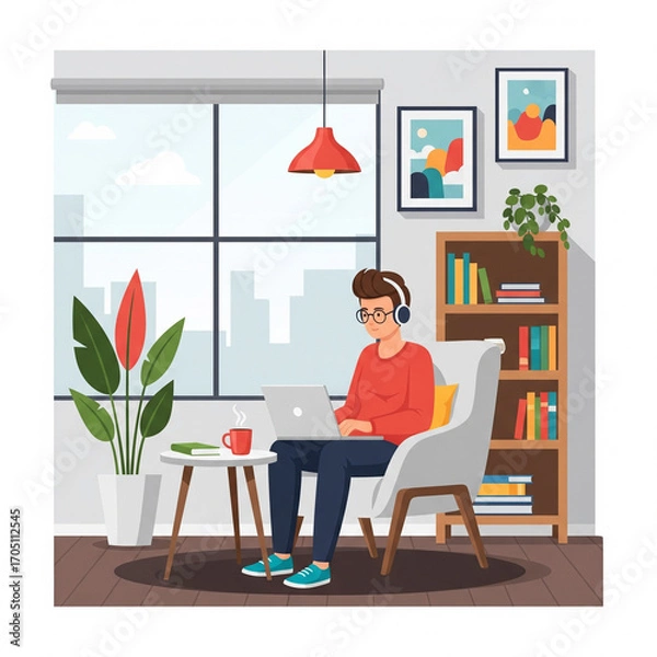 Fototapeta Remote Worker with Laptop