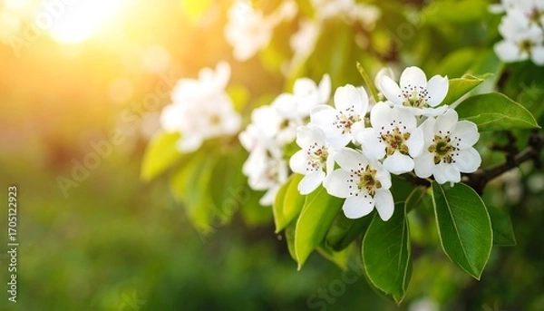 Obraz Blossoming pear tree in spring sunlight