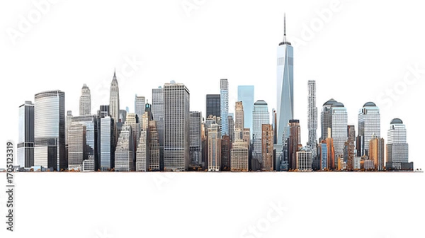 Fototapeta Panorama of Lower Manhattan view from the South isolated on a transparent background