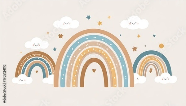 Obraz Cute rainbows and clouds