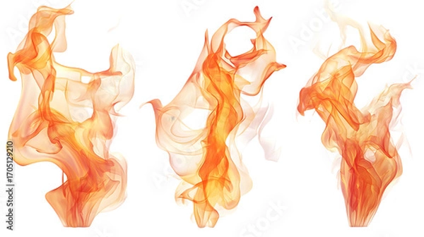Fototapeta Realistic fire flame effect ‍set isolated on a transparent background