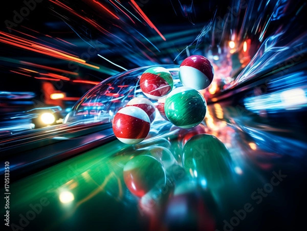 Fototapeta Snooker Balls in Motion with Colorful Light Trails
