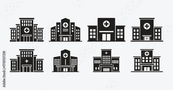 Fototapeta Minimalist Hospital Building Icon Vector Set