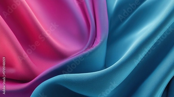 Fototapeta Vibrant abstract background of flowing blue and pink fabric with detailed woven texture