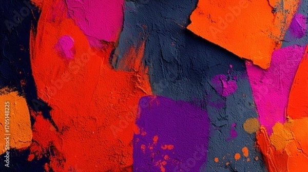 Fototapeta Vibrant abstract background of red, orange, and pink paint with heavy texture and impasto strokes