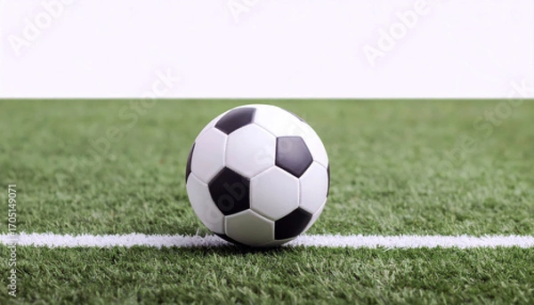 Fototapeta Classic Black and White Soccer Ball on a Grassy Field