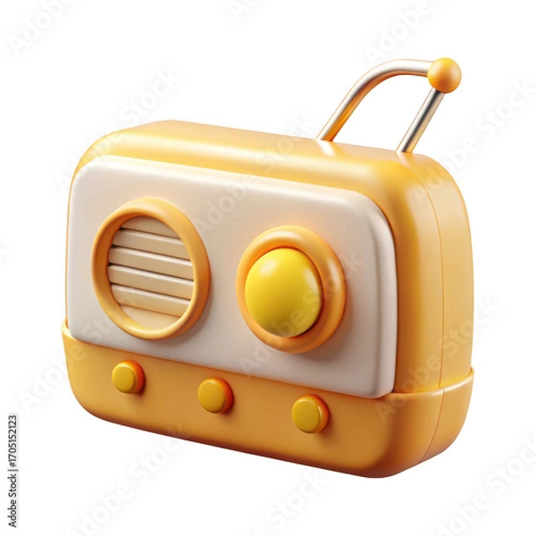 Fototapeta 3d render of a retro radio isolated on transparent background