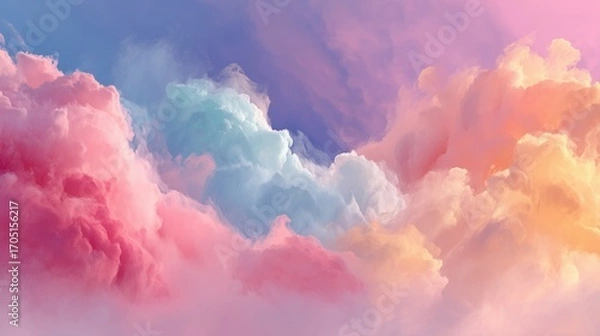 Fototapeta Dreamy abstract background of soft pastel clouds creating colorful and beautiful fantasy sky