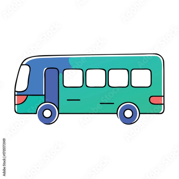 Fototapeta Colorful Cartoon Bus Illustration with Quirky Design Perfect for Children's Books and Educational Materials about Vehicles