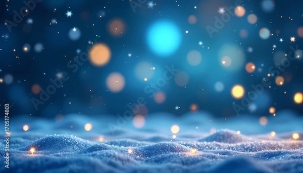 Fototapeta Abstract winter background with snow and bokeh lights
