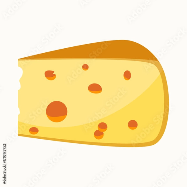 Fototapeta Cheese wedge with rind and holes. Artisan dairy product for menus, packaging, labels, deli signage, tasting notes and food posters.
