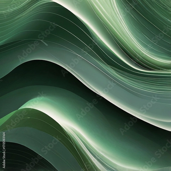Obraz Abstract flowing green waves with subtle light streaks and shimmering particles creating a dynamic and ethereal organic texture background