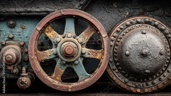 Obraz Close-up of Weathered Industrial Machinery Components with Intricate Details