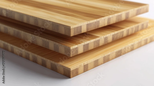 Fototapeta Stack of Bamboo Wood Panels Close-up for Flooring Texture and Construction