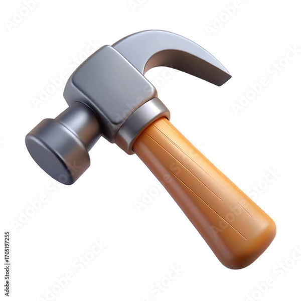 Fototapeta 3d realistic hammer with wooden handle isolated on transparent background