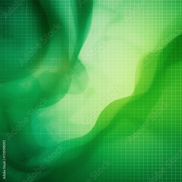 Obraz Abstract flowing green and lime gradient background with subtle grid overlay creating a modern and energetic digital art texture