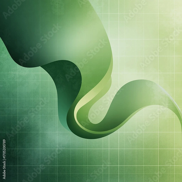 Obraz Abstract flowing green organic ribbon shape with subtle grid overlay creating a modern and elegant digital art background texture