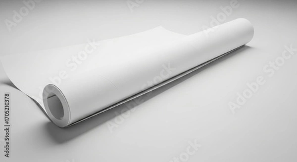 Fototapeta A roll of pristine white paper unfurls on a light gray surface, showcasing smooth texture and potential