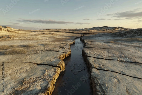 Fototapeta Cosmic landscape with rifts revealing glimpses of an otherworldly environment under a serene sky