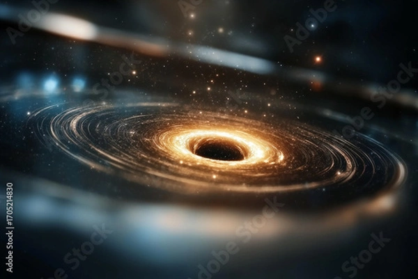 Fototapeta Visualizing a cosmic wormhole as a glowing portal amidst swirling stars and galaxies in a deep space environment