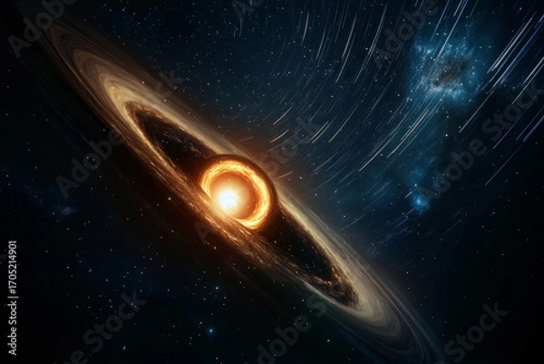Fototapeta Cosmic wormhole visualized as a glowing portal in the vastness of space during a star-studded night