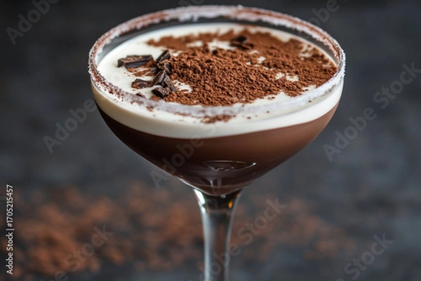 Fototapeta Enjoying a chocolate martini in a frosted glass with a cocoa dusted rim at a cozy evening gathering