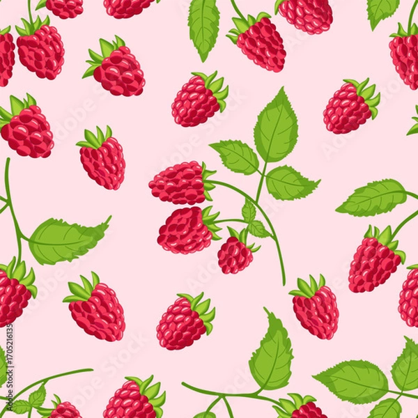 Fototapeta modern abstract design with seamless pattern of ripe red raspberries on a branch