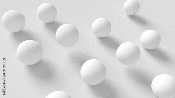 Fototapeta Group of white spheres rolling on gray background. Isolated. 3d illustration.