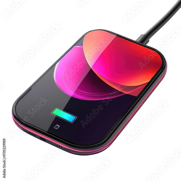 Fototapeta Smartphone charging wirelessly with vibrant screen display