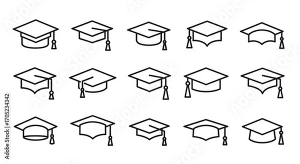 Fototapeta Collection of graduation cap icons in a distinctive silhouette style