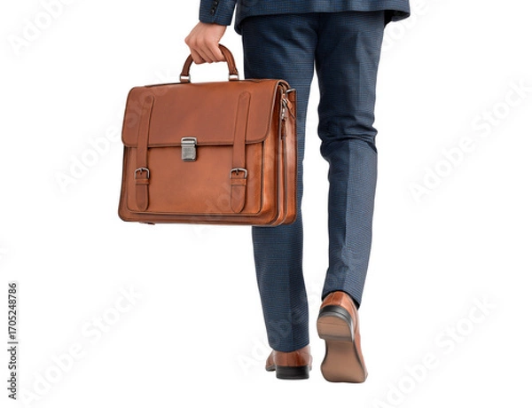 Fototapeta Professional on the Move: Executive Carrying Classic Leather Briefcase isolated on a transparent background