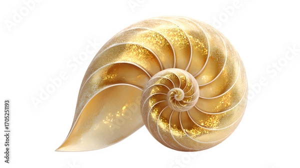 Fototapeta Golden nautilus shell, isolated on transparent background