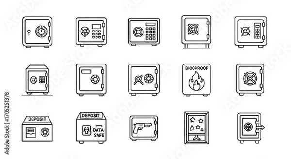 Fototapeta Collection of various safe and vault icons in a clean silhouette style