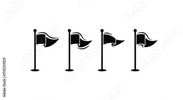 Fototapeta Four waving flags on poles against white background silhouette