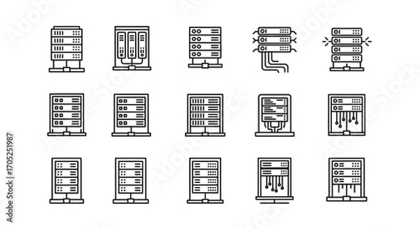 Obraz Collection of server rack silhouettes for data center and it infrastructure