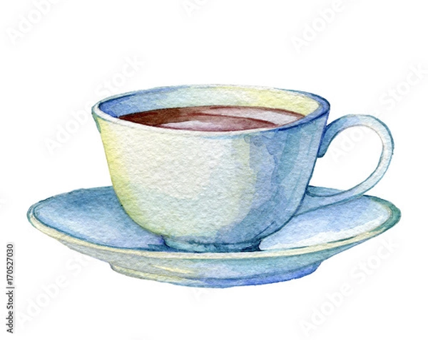Obraz Ręcznie rysowane akwarela ilustracja vintage porcelanowa filiżanka na białym tle