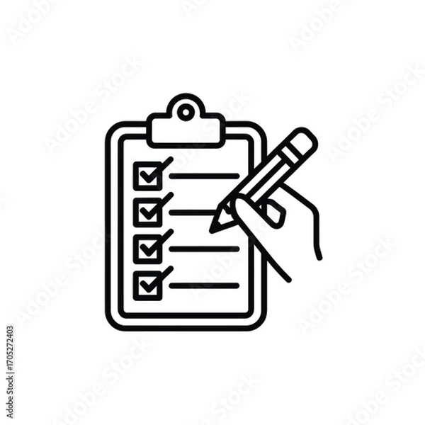 Fototapeta Hand checking off items on a clipboard checklist
