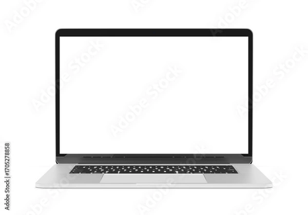 Fototapeta Modern laptop computer screen isolated on transparent background with shadows. 3D rendering