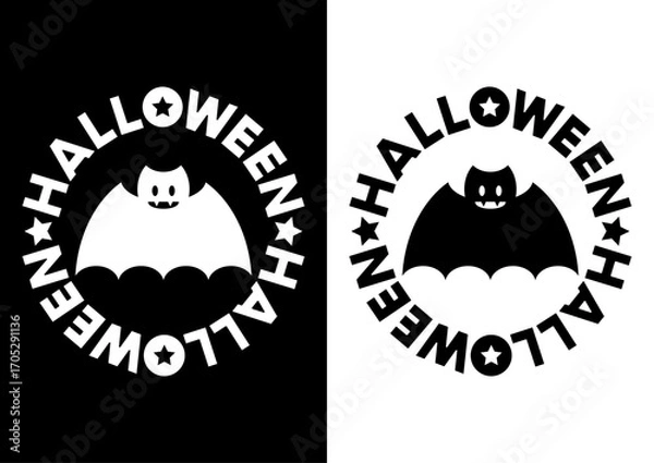 Fototapeta ハロウィンのコウモリ白黒アイコンイラスト