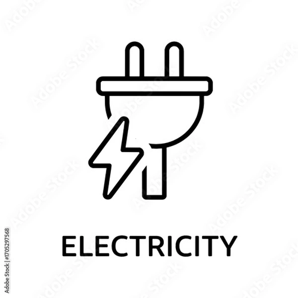 Fototapeta High voltage warning sign icon in a simple outline style. A vector illustration of an electrical hazard symbol with a lightning bolt