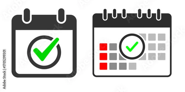 Fototapeta Two Simple Calendars with Green Checkmarks Highlighting Important Dates
