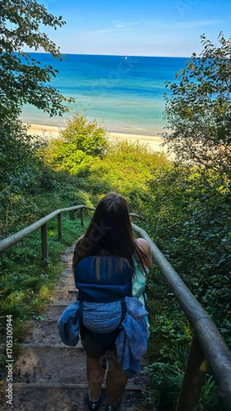 Fototapeta Woman Hiking Down to Baltic Sea Beach