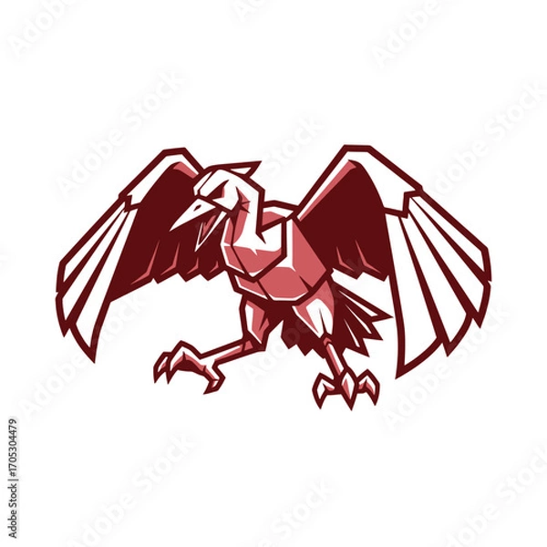 Fototapeta A powerful and stylized avian creature, this red geometric bird with spread wings serves as a modern mascot or emblem, symbolizing strength, mystery, and foresight