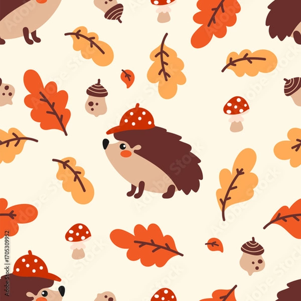 Obraz Cute cartoon hedgehog seamless pattern