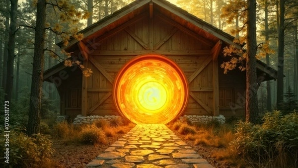 Fototapeta Luminous circular art scene in the forest