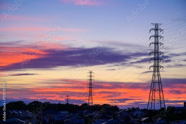 Obraz 夕焼けに染まる街の風景