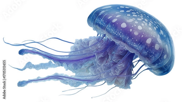 Fototapeta A single beautiful jellyfish floating gracefully on transparent png background. Ai generated