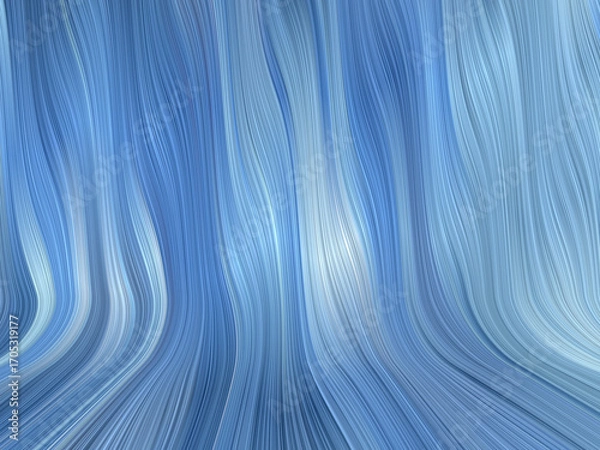 Fototapeta Blue flowing wavy stripes 3D abstract background. Curved floor and wall backdrop. Perspective effect.