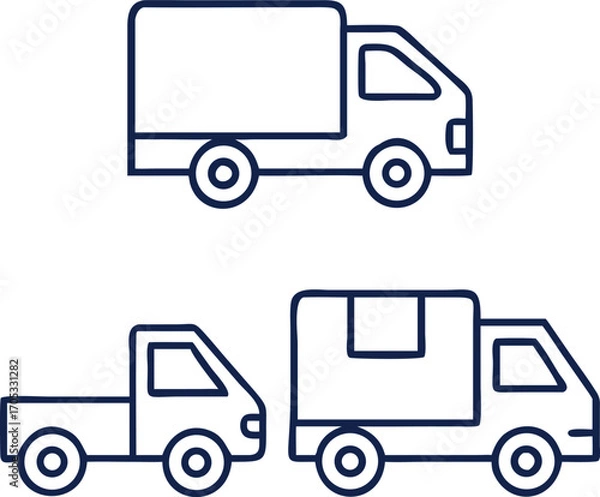 Fototapeta Vector art of collection of delivery trucks in line art style